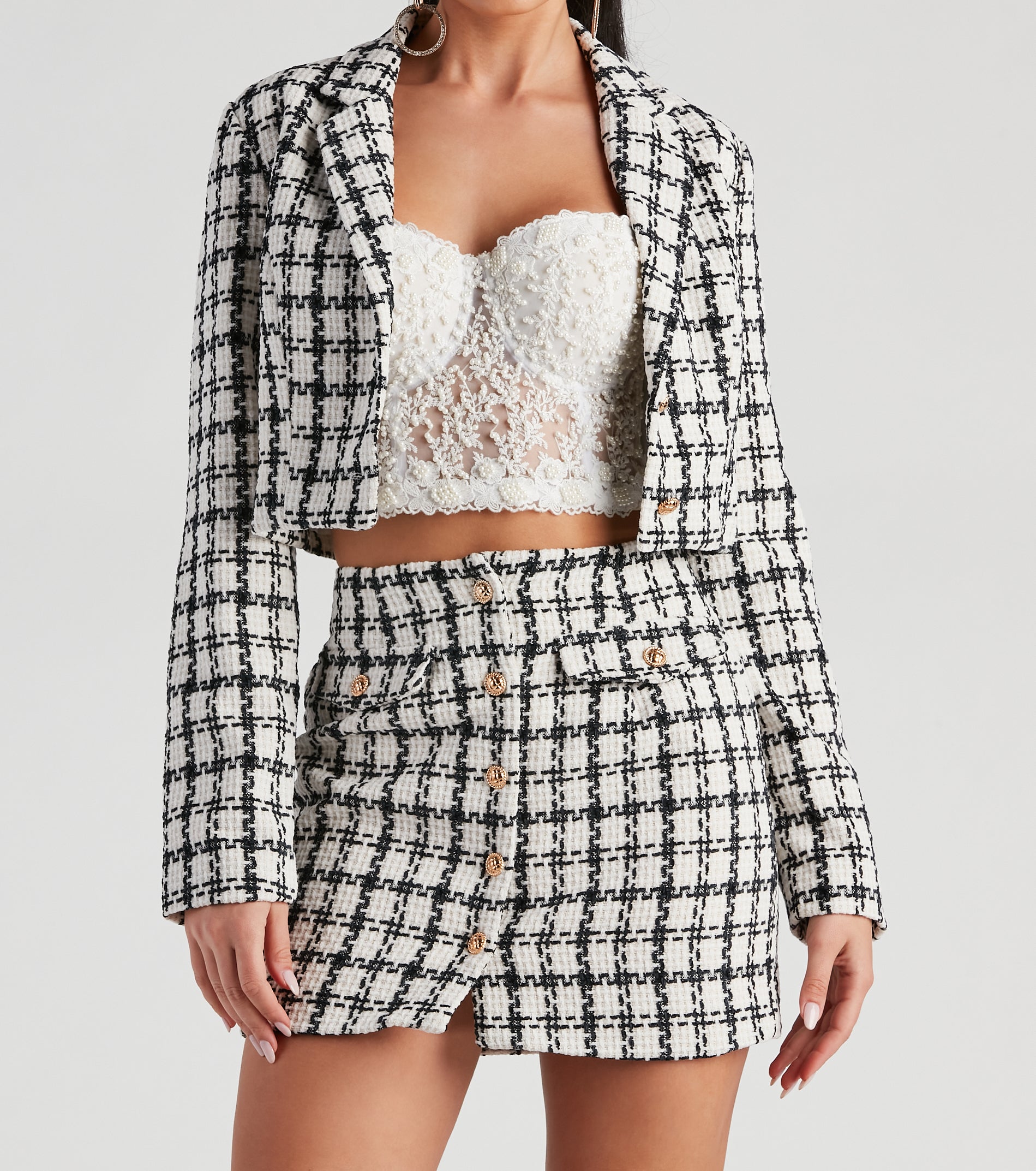 Social Scene Plaid Tweed Blazer