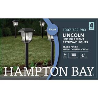 Hampton Bay Lincoln 14 Lumens Solar Black LED Path Light with Seedy Glass Lens and Vintage Bulb (4-Pack) P5100-01-22