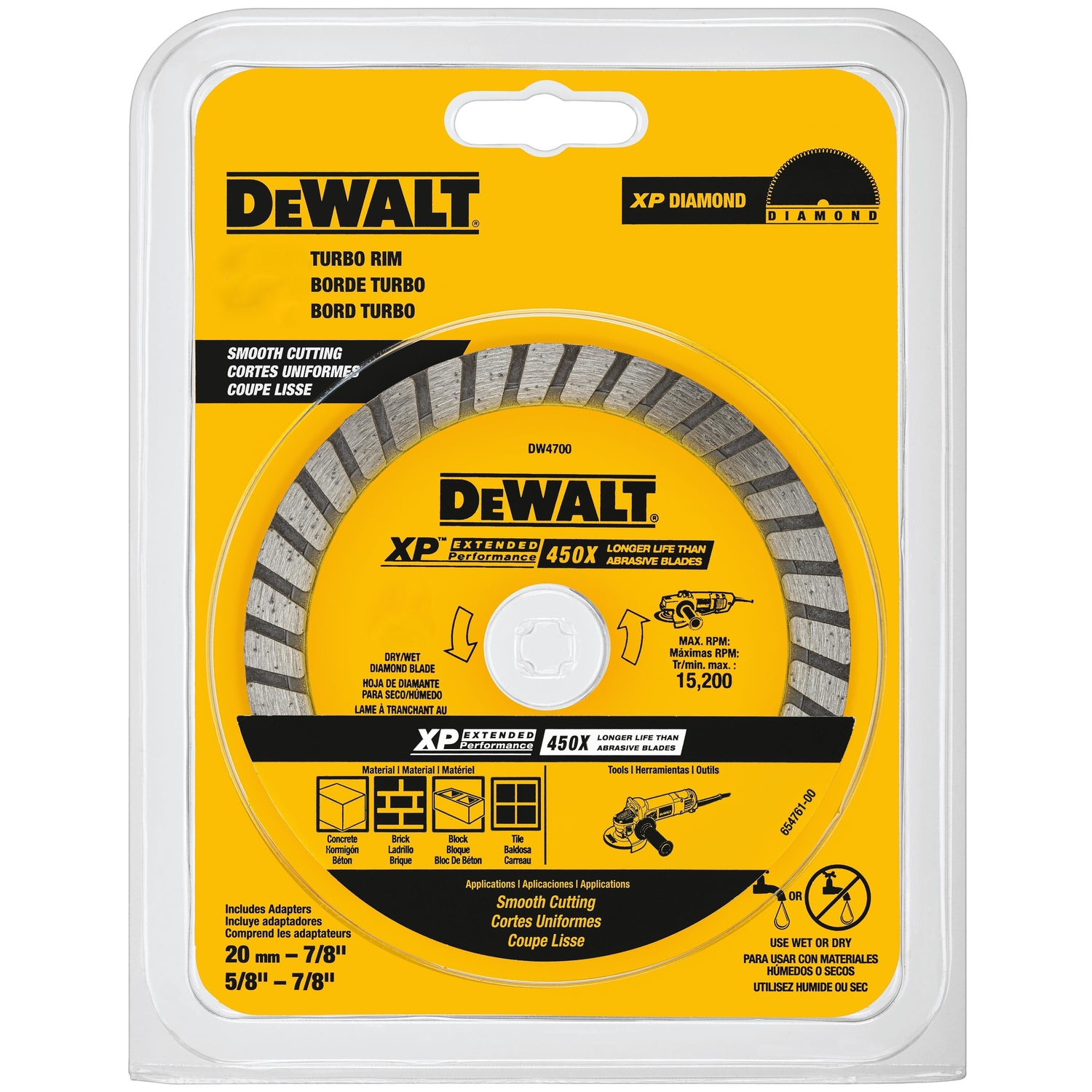 DW XP Extended Performance 4-1/2 in. D X 7/8 in. Diamond Turbo Rim Saw Blade 1 pk