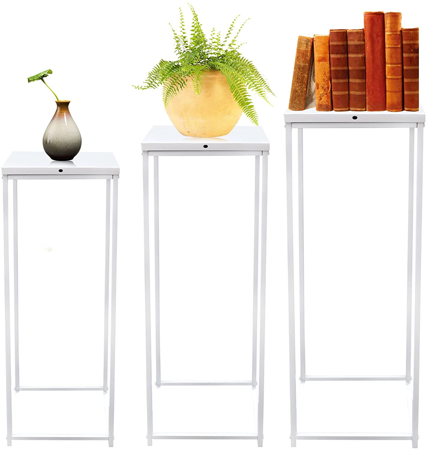 Flkoendmall 3Pcs Plant Stand Flower Pot Holder Rack Metal Display Shelf White