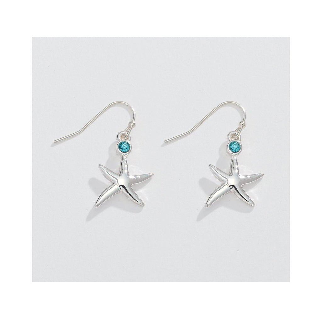 Periwinkle by Barlow  Leaping Starfish with Aqua Crystals - Earrings