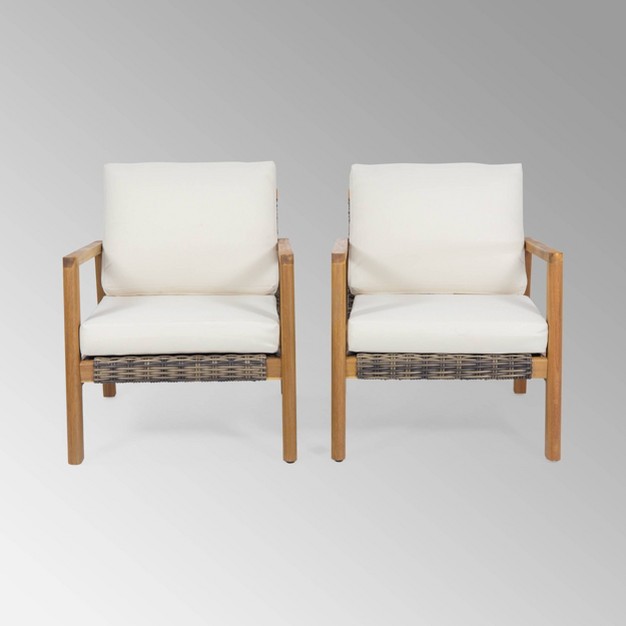 Nova 2pk Acacia Wood Club Chairs Teak gray beige Christopher Knight Home