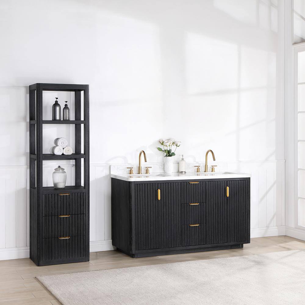 ROSWELL Cádiz 60 in. W x 22 in. D x 34 in. H Free-standing Double Bathroom Vanity in Fir Wood Black with White Composite Top 804160M-FB-LWN