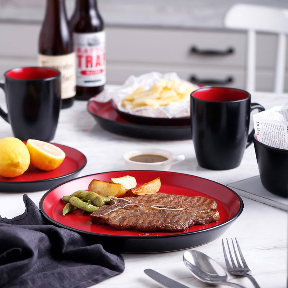 STONE LAIN Stone Lain Albie 32-Piece Dinnerware Set Stoneware Service For 8 Red and Black BLB026402