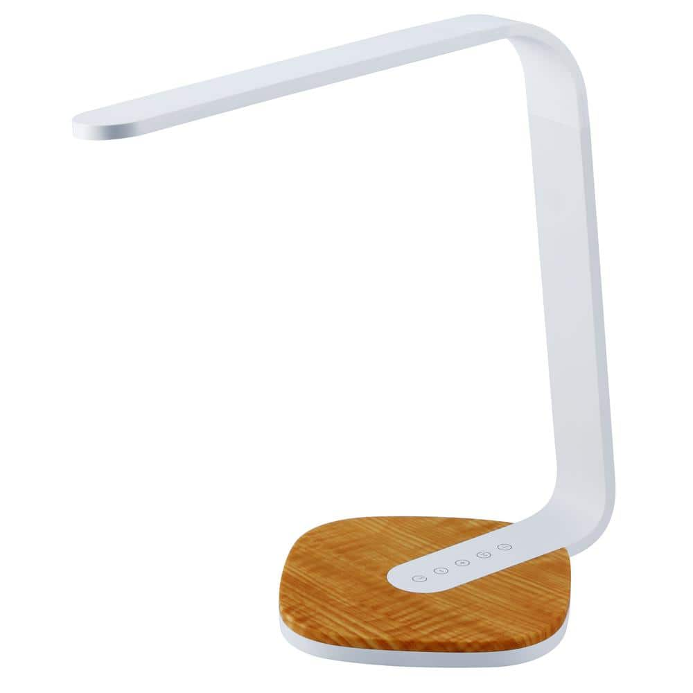 BLACK+DECKER 13.07 in. White LED Desk Lamp with Wood Grain Base VLED1818-BD