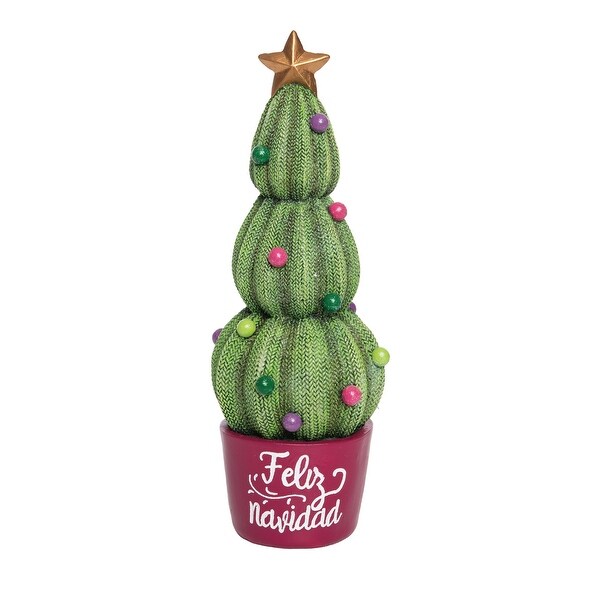 Transpac Resin 12 in. Multicolored Christmas Feliz Navidad Cactus Tree