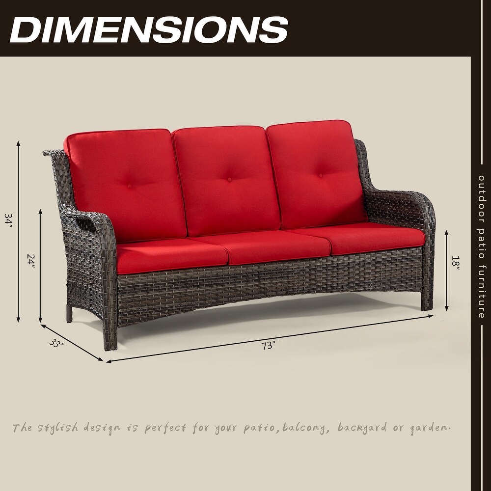 Cozywor 3 Seat Wicker Outdoor Patio Sofa Sectional Couch with Cushions