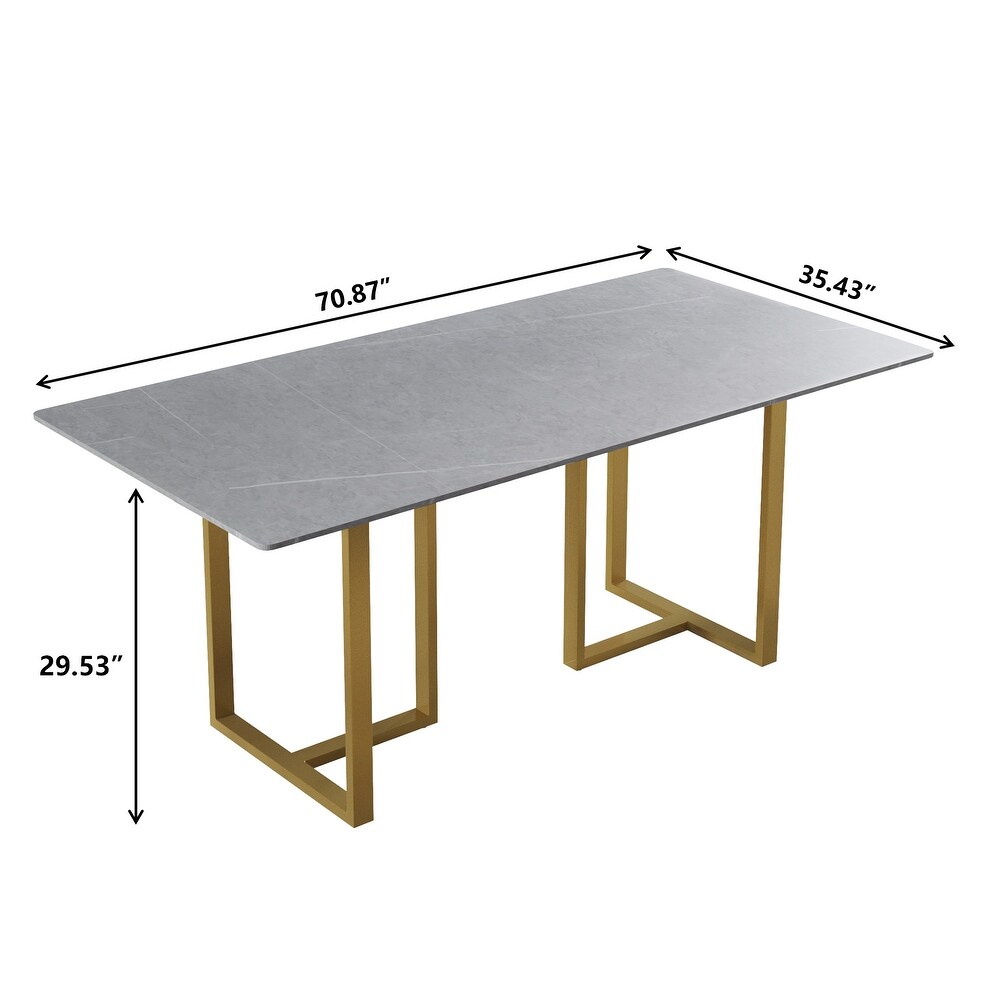 71L x 35W Modern Grey Rectangular Marble Dining Table with Steel Legs