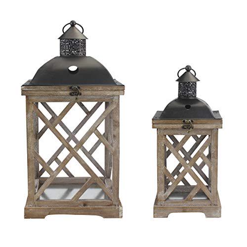 Stonebriar Collection Natural Wood Outdoor Candle Holder Set， (Set of 2)