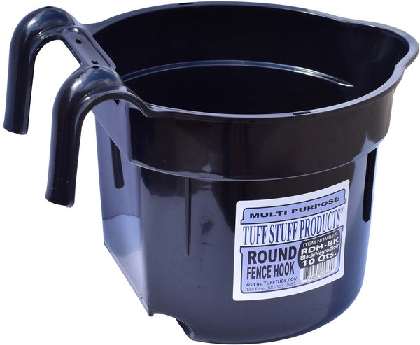 Tuff Stuff Products Heavy Duty Round Hookover Fence Hook Farm Animal Feeder， Black， 10-qt