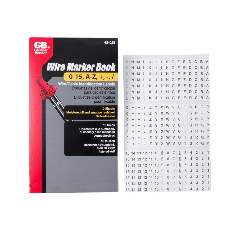 Gardner Bender Wire Marker Booklet A-Z 0-15 symbols 42-028