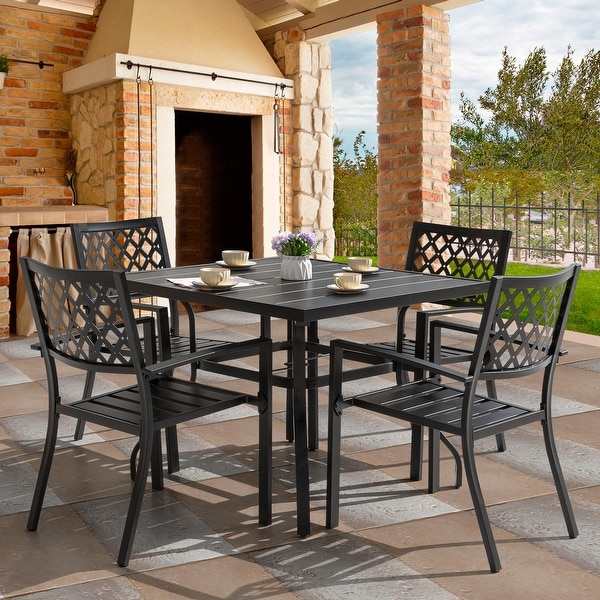 Outdoor 5/7 Piece Dining Set，Iron Finish，Black with Gold Speckles