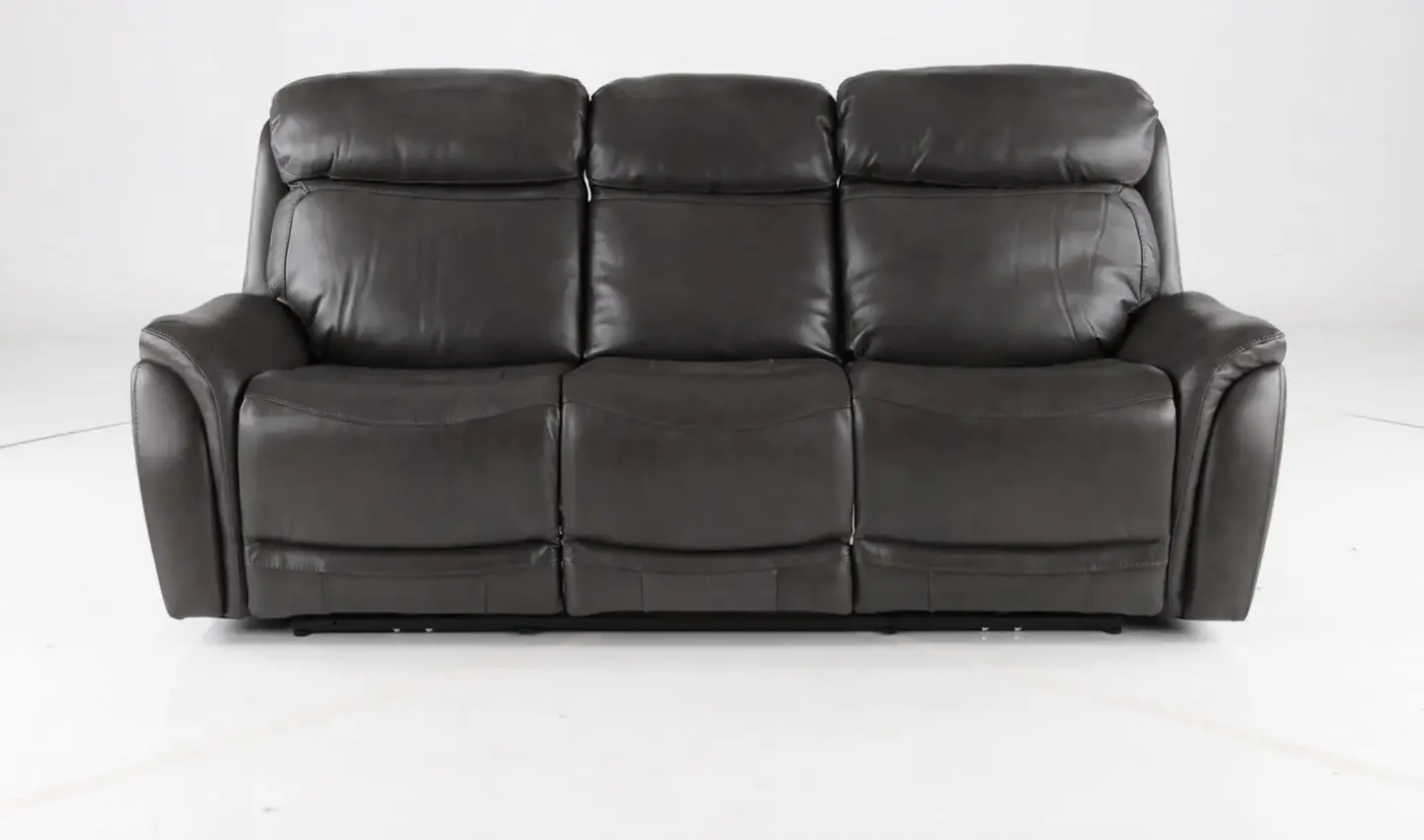 Happy Happy Gray Leather-Match Dual Power Reclining Sofa