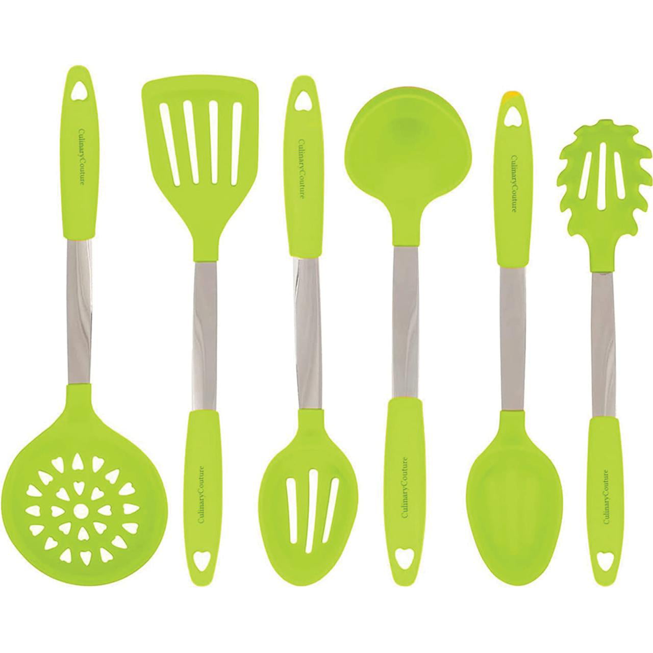 Culinary Couture Kitchen Utensils Set Cooking Essentials Silicone & Stainless Steel Set of 6 Lime Green