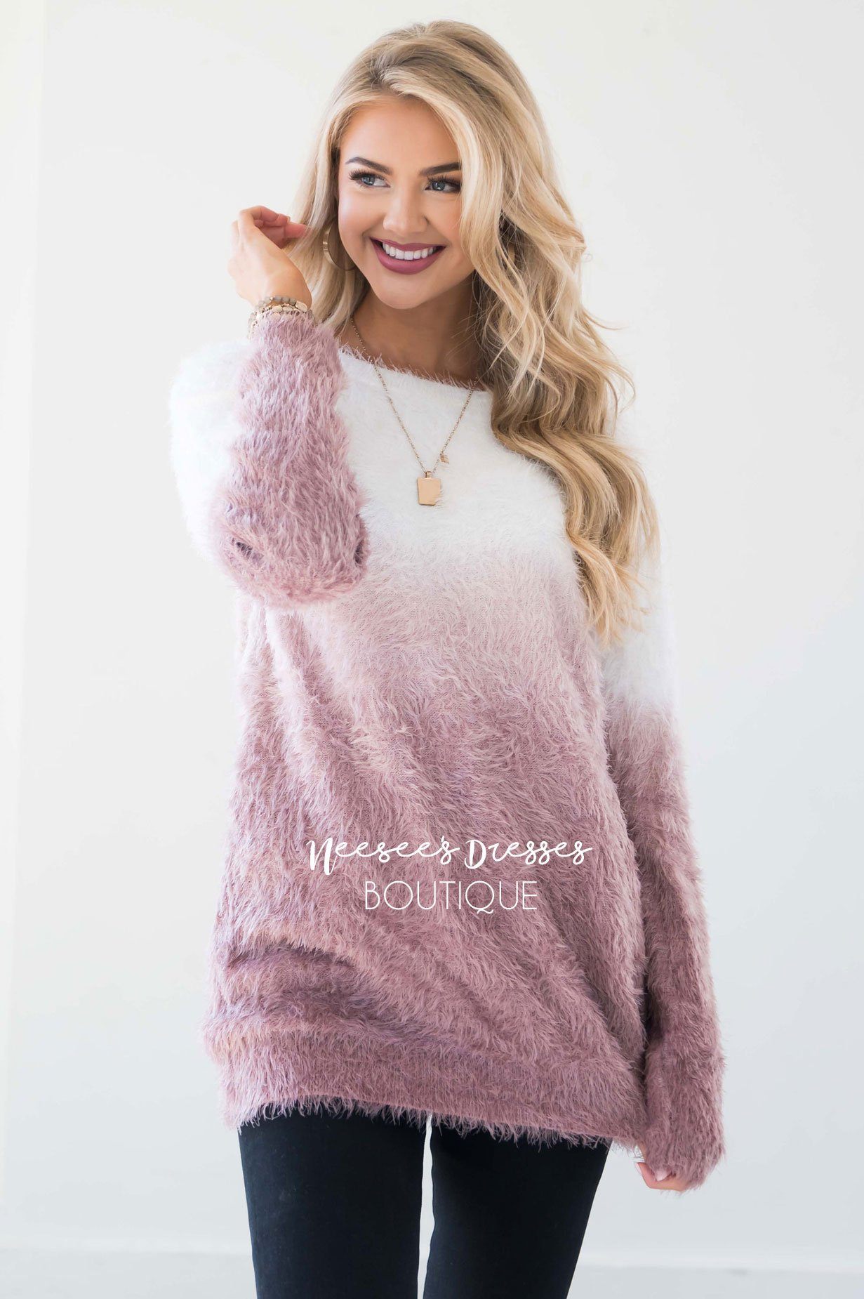 Dip-Dye Fuzzy Sweater