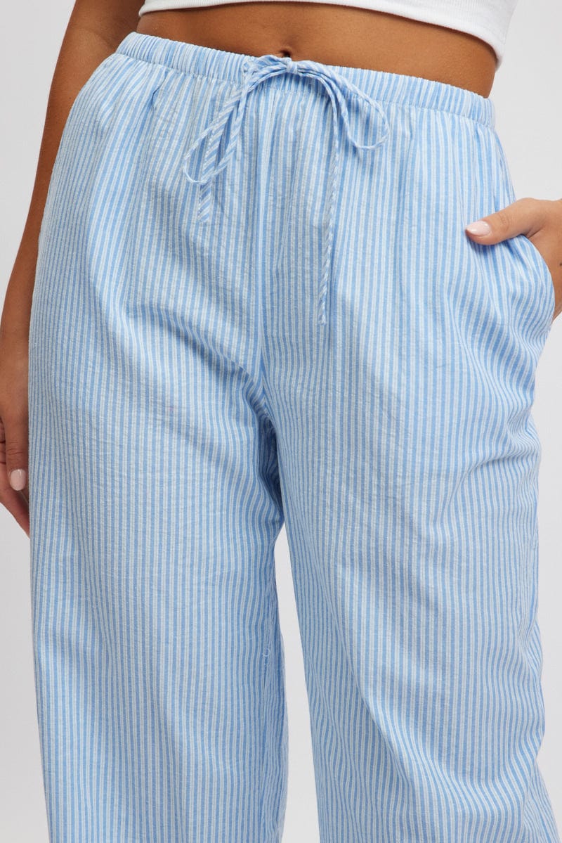 Blue Stripe Wide Leg Pants High Rise