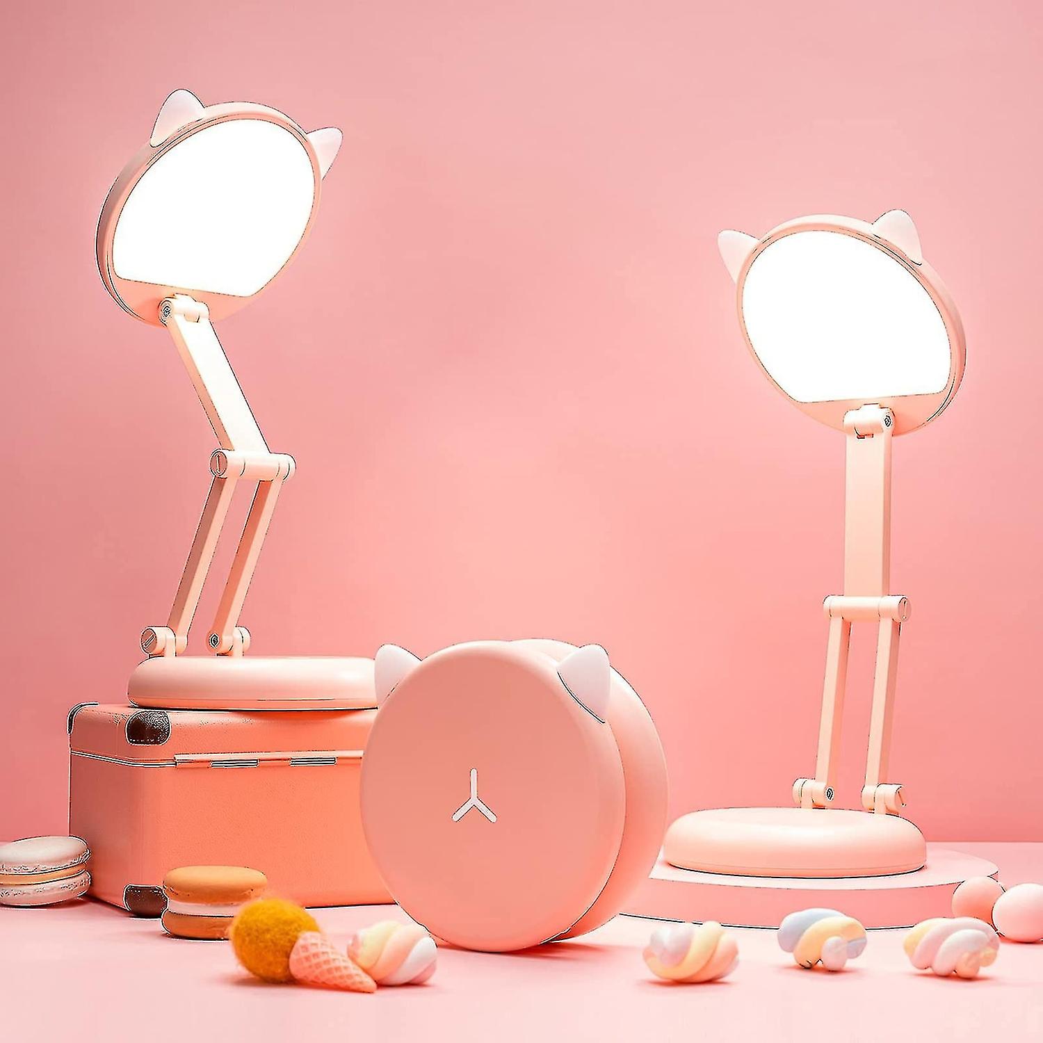 Cute Desk Lamp Pink Lamp Kawaii Desk Accessories， Foldable Portable Pink Desk Accessories Kawaii Roo