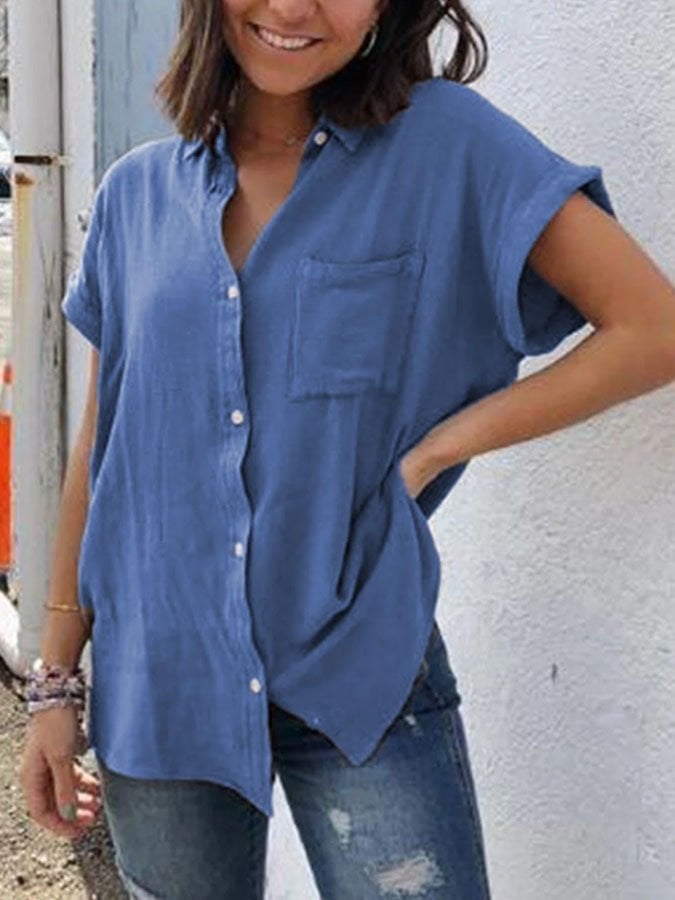 Solid Color Casual Cotton Linen Shirt