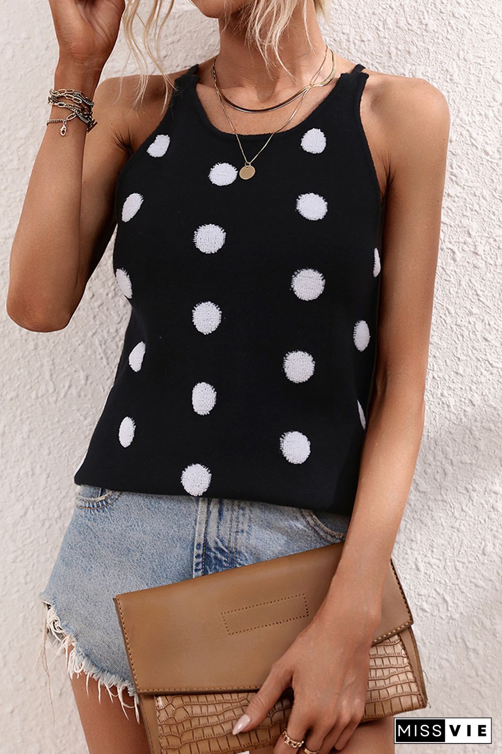 Sleeveless Polka Dot Knitting Tank Top