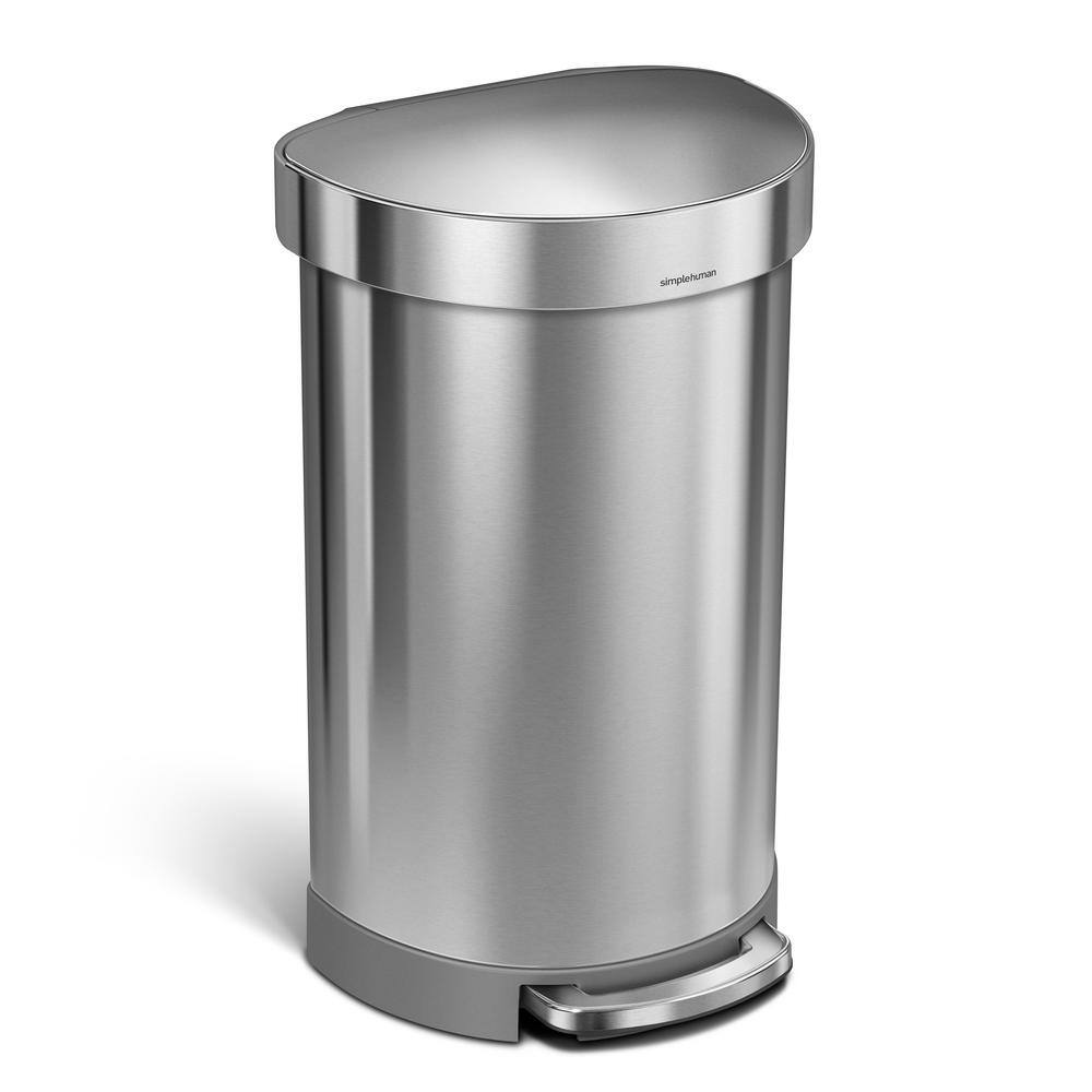 simplehuman 45-Liter Fingerprint-Proof Brushed Stainless Steel Semi-Round Metal Household Trash Can CW2030