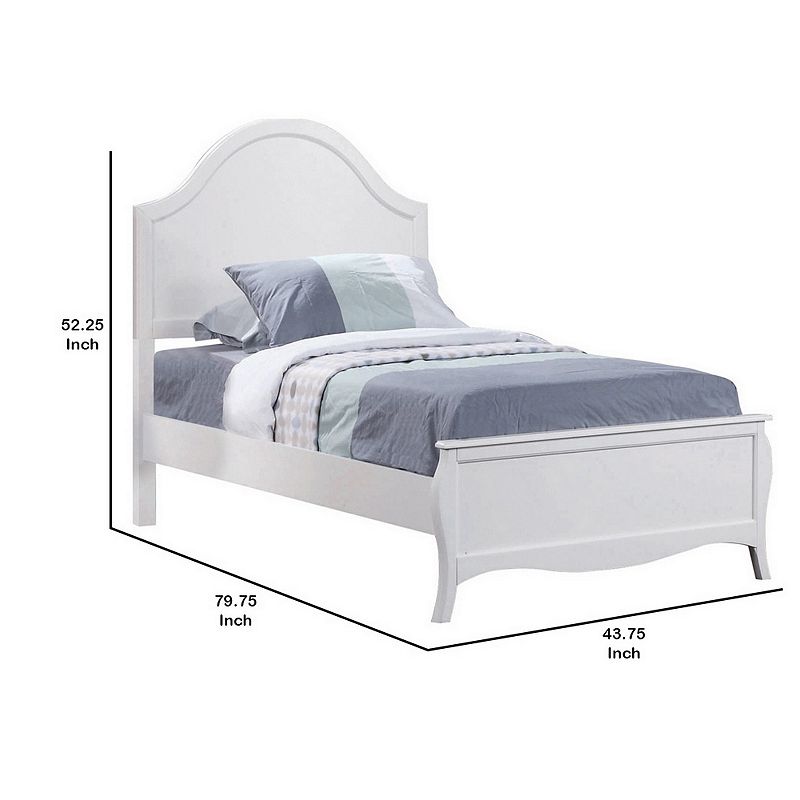 Wooden Twin Size Bed with Camelback Headboard and Flared Legs， White