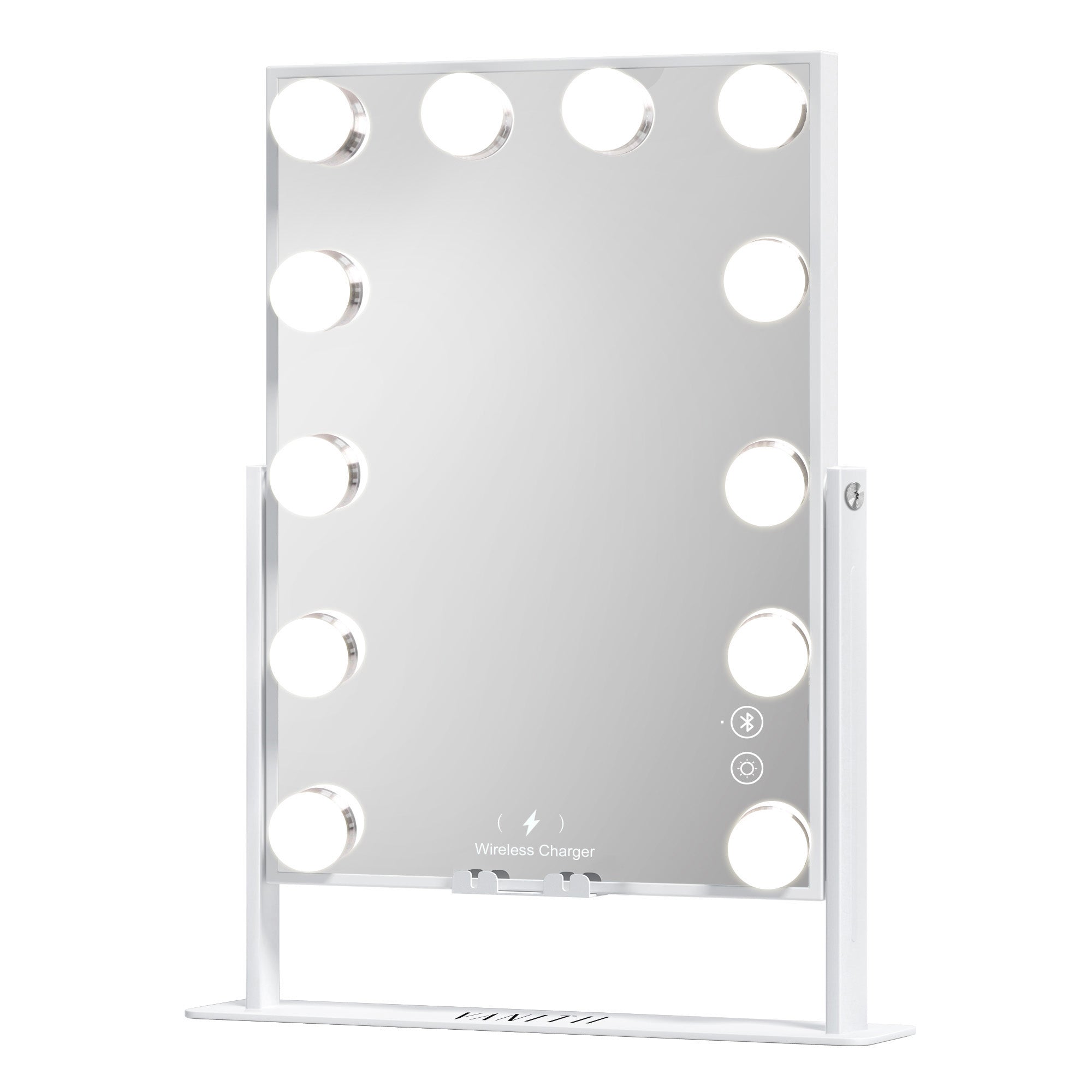 Hathaway Hollywood Slim Vanity Mirror with Wireless Charging L - 12 Dimmable LED Bulbs   VNT-3041-JMBT-WHT