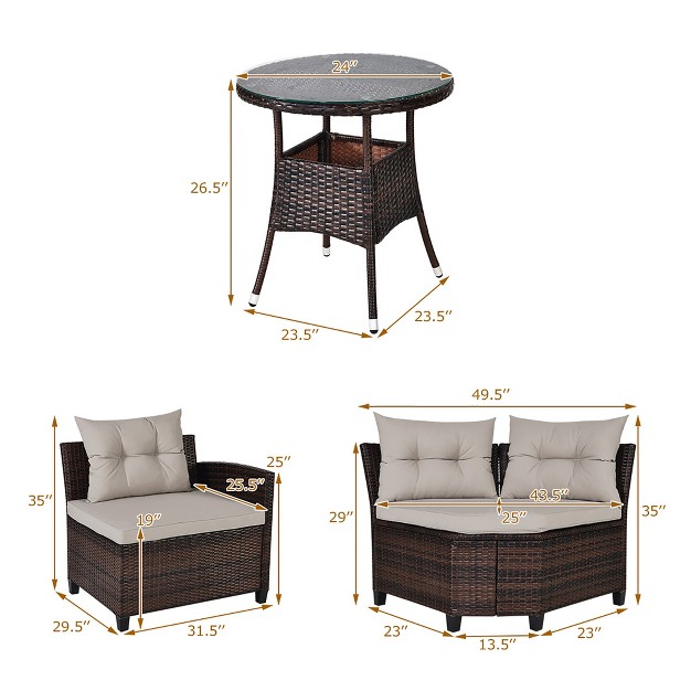 Costway 4pcs Outdoor Patio Rattan Furniture Set Cushioned Sofa Table