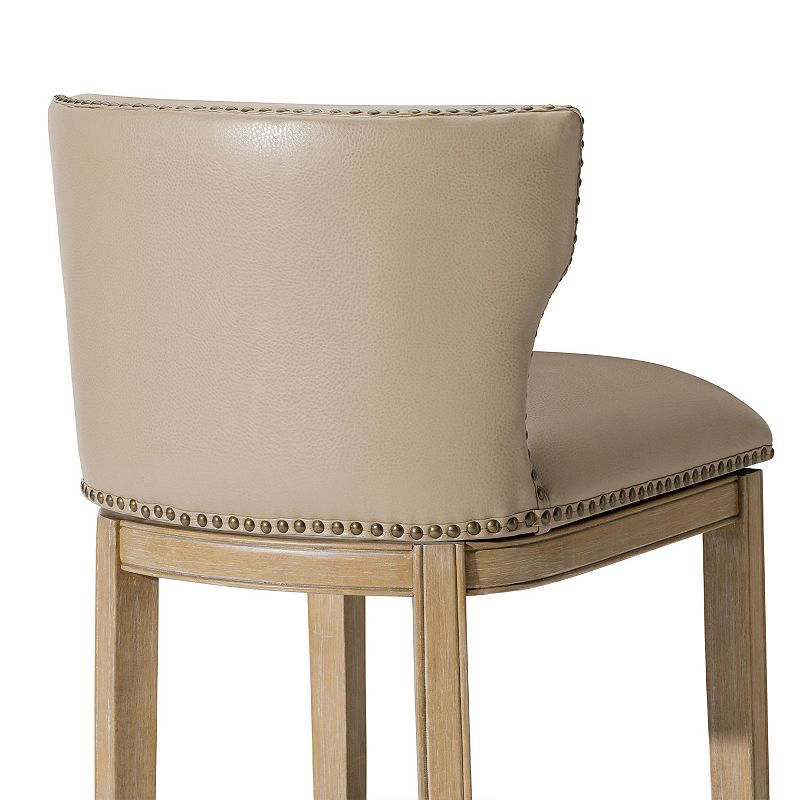 Maven Lane Hugo Bar Stool In Weathered Oak Finish With Avanti Bone Vegan Leather