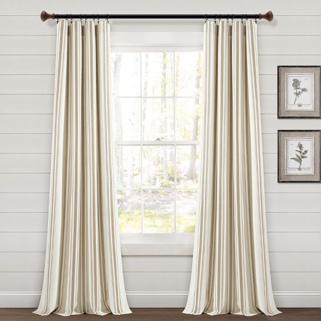 Home Boutique Farmhouse Stripe Yarn Dyed Cotton Window Curtain Panels Neutral 42x84 Set