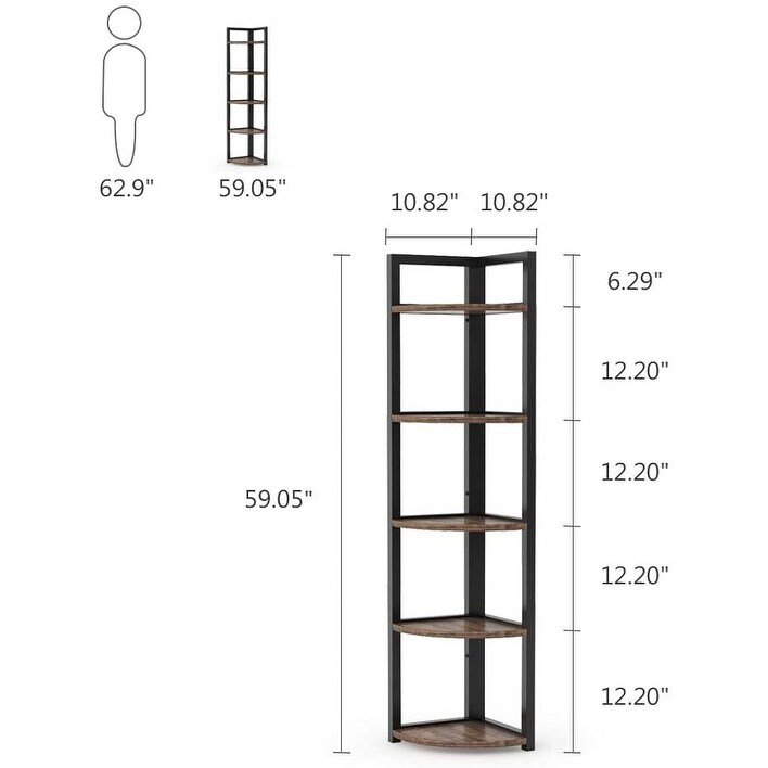 Rustic 5 Tier Corner Shelf Stand Corner Bookshelf Bookcase Plant Shelf