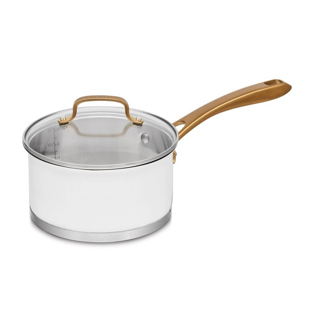 Cuisinart Classic 2 5qt Stainless Steel Saucepan With Cover And Brushed Gold Handles Matte White