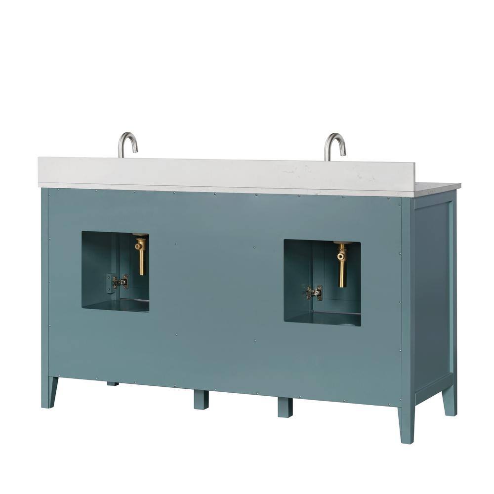 Home Decorators Collection Beverly 61 in. W x 22. D x 35. H Double Sink Vanity in Aegean Teal with Engineered Solid Surface Vanity Top 20303-VS61EC-AT