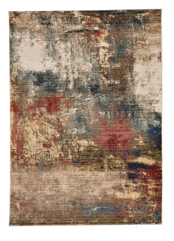 Landis-Abstract 5 x 8 Medium Distressed Beige， Blue， and Red Area Rug