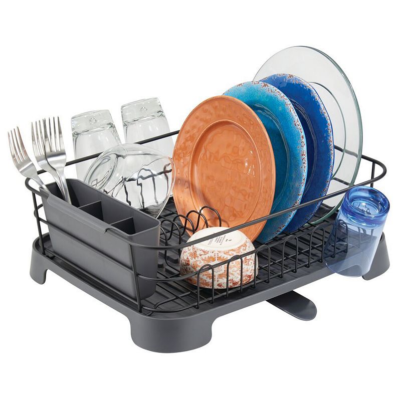 mDesign Large Kitchen Counter Dish Drying Rack with Swivel Spout