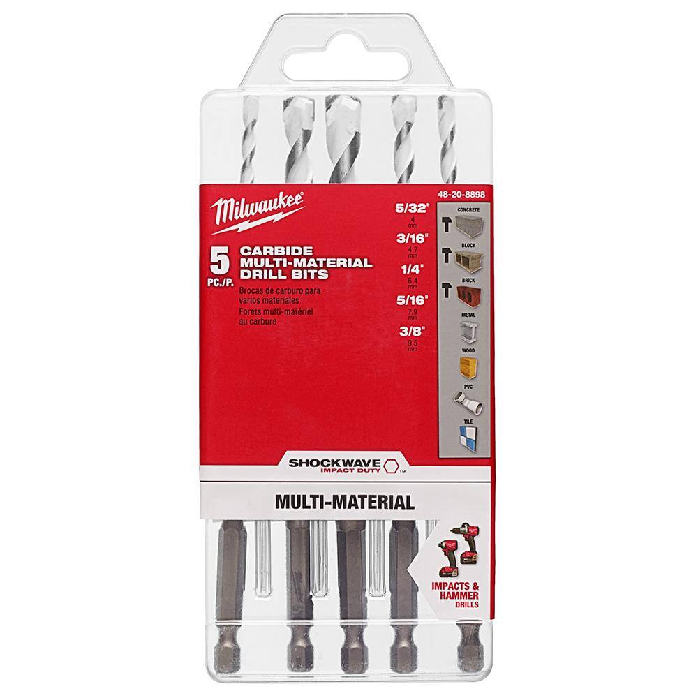 MW SHOCKWAVE Carbide Multi-Material Drill Bits Set (10-Pack) 48-20-8898-48-20-8898