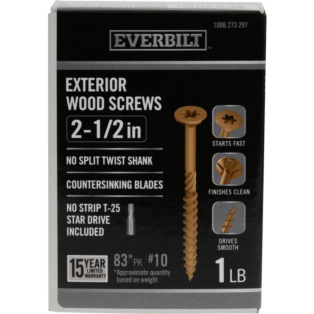 Everbilt #10 x 2-12 in. Star Drive Flat Head Exterior Wood Screws 1 lb.-Box (83-Piece) 117339