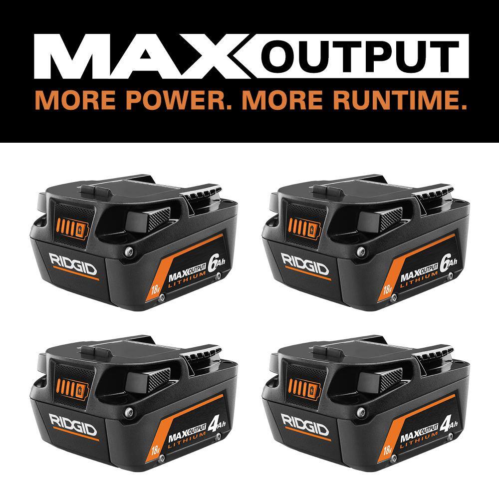 RIDGID 18V 6.0 Ah MAX Output Lithium-Ion (2-Pack) with 18V 4.0 Ah MAX Output Lithium-Ion (2-Pack) AC840060PN-AC840040P