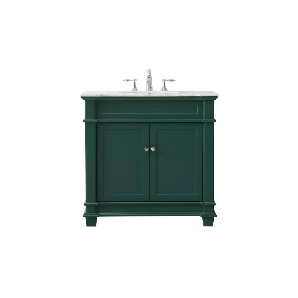 Timeless Home 36 in. W x 21.5 in. D x 35 in. H Single Bathroom Vanity in Green with White Marble TH100036GN