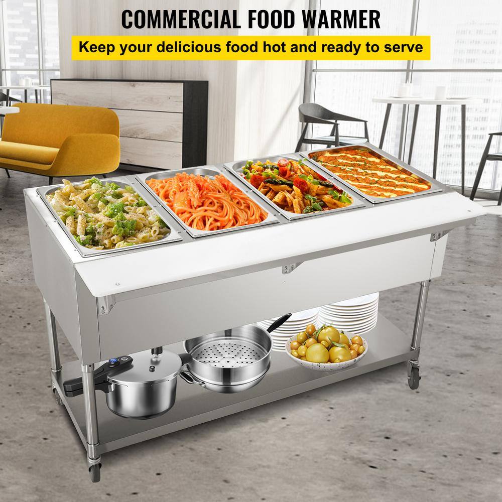 VEVOR 77 qt. Commercial Electric Food Warmer 4-Pot Steam Table Food Warmer 0-100℃ with 2-Lockable Wheels ETL Certification WZB2000W4110V6HU4V1