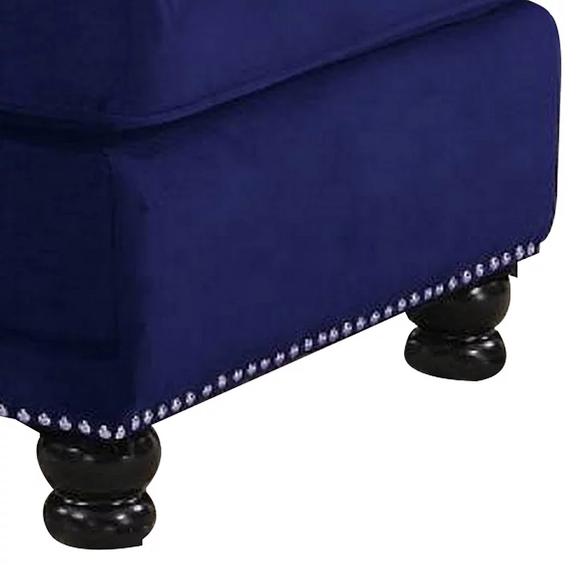 46 Inches Nailhead Trim Velvet Upholstered Ottoman， Blue