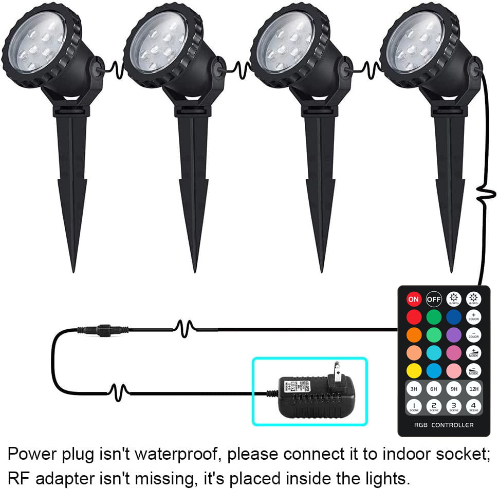 VOCOCIDOL Color Changing LED Landscape Lights 12W Landscape Lighting IP66 Waterproof LED Garden Pathway Lights Walls Trees Outdoor Spotlights with Spike Stand， Outdoor Landscaping Lights， 4 Pack