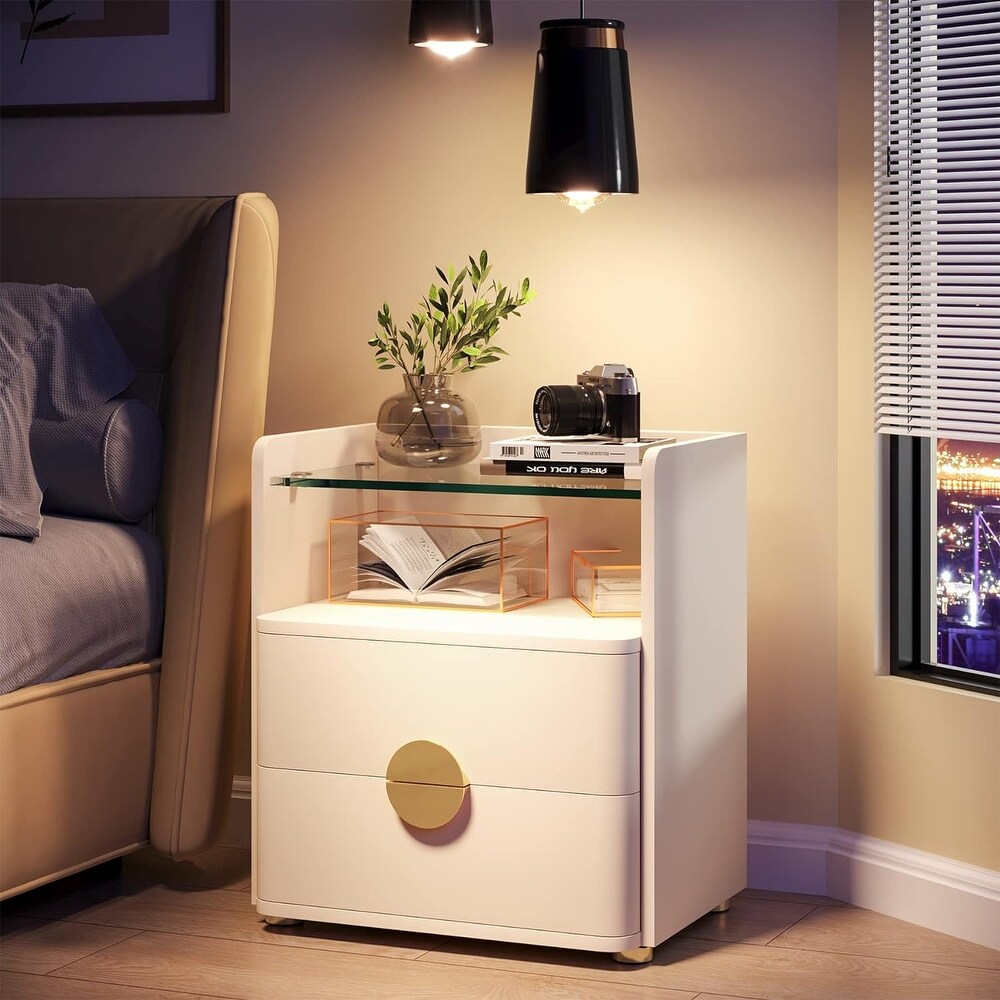 Modern Nightstands  2 Drawer Night Stand with Open Storage Space