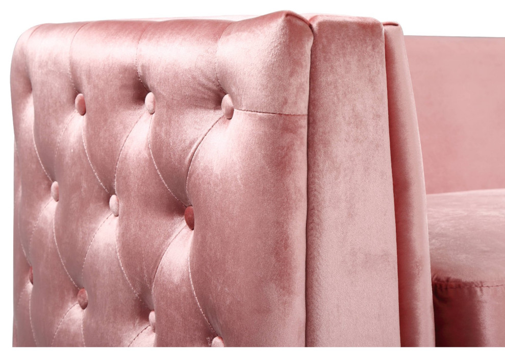 Contemporary Sofa  Curved Design With Button Tufted Velvet Upholstery  Blush   Contemporary   Sofas   by Decorn  Houzz