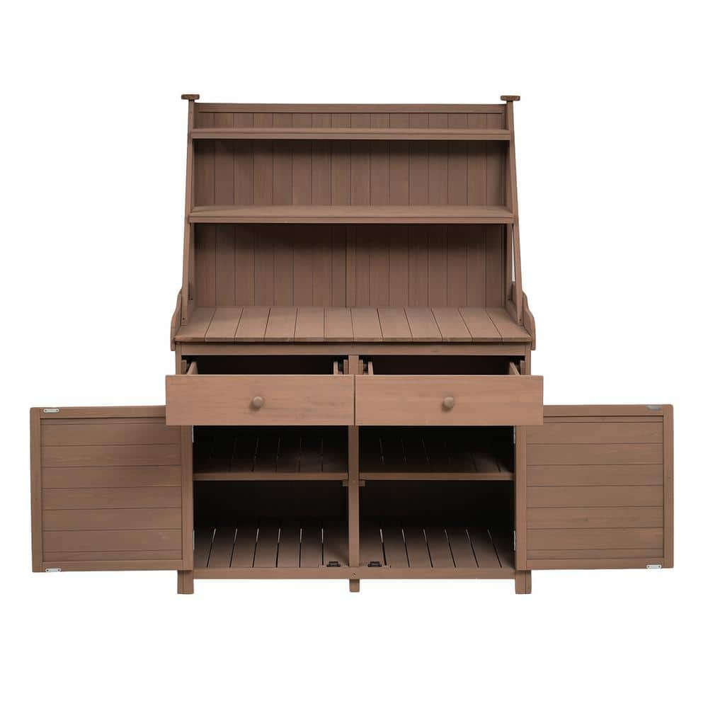 Cesicia Garden 47.2 in. W x 65 in. H Brown Potting Bench Table Fir Wood Workstation with Storage Shelf 2PT012602