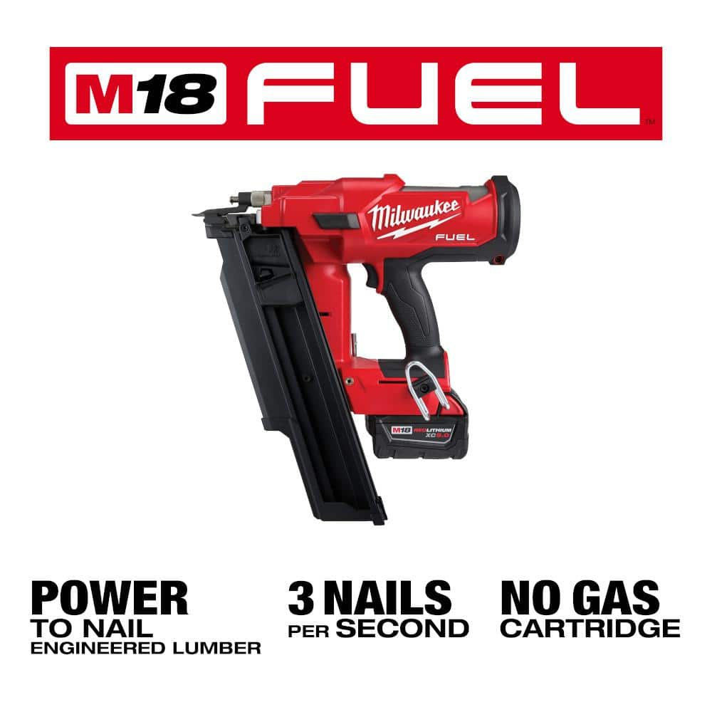 Milwaukee M18 FUEL 3-1/2 in. 18-Volt 21 Deg. Lithium-Ion Brushless Cordless Framing Nailer Kit with 5.0 Ah Battery, Charger, Bag 2744-21