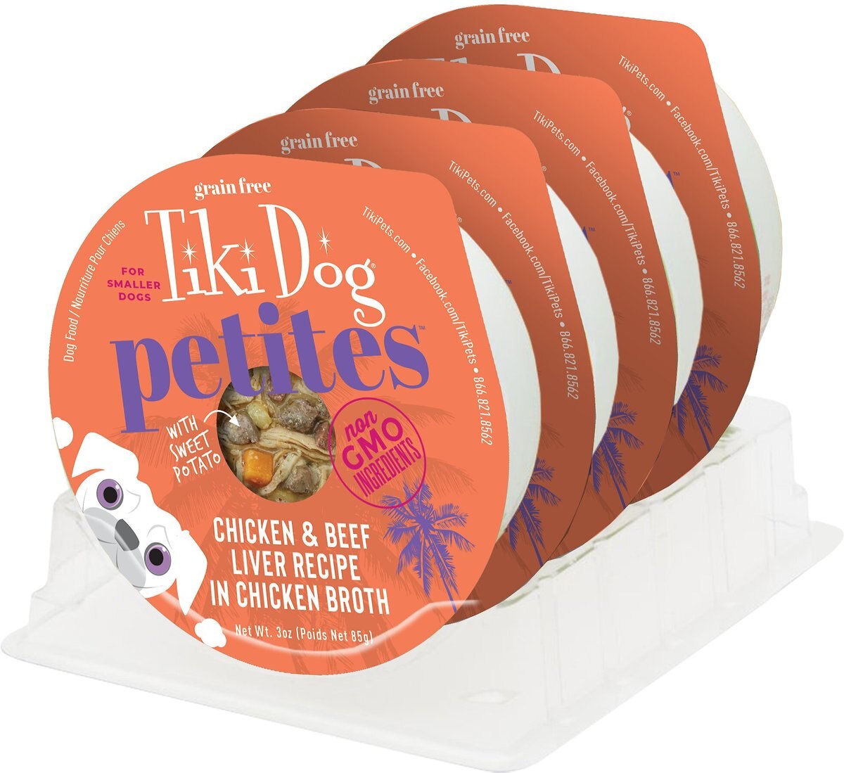 Tiki Dog Aloha Petites Chicken and Beef Liver Recipe in Chicken Broth Wet Dog Food， 3-oz cup， case of 4