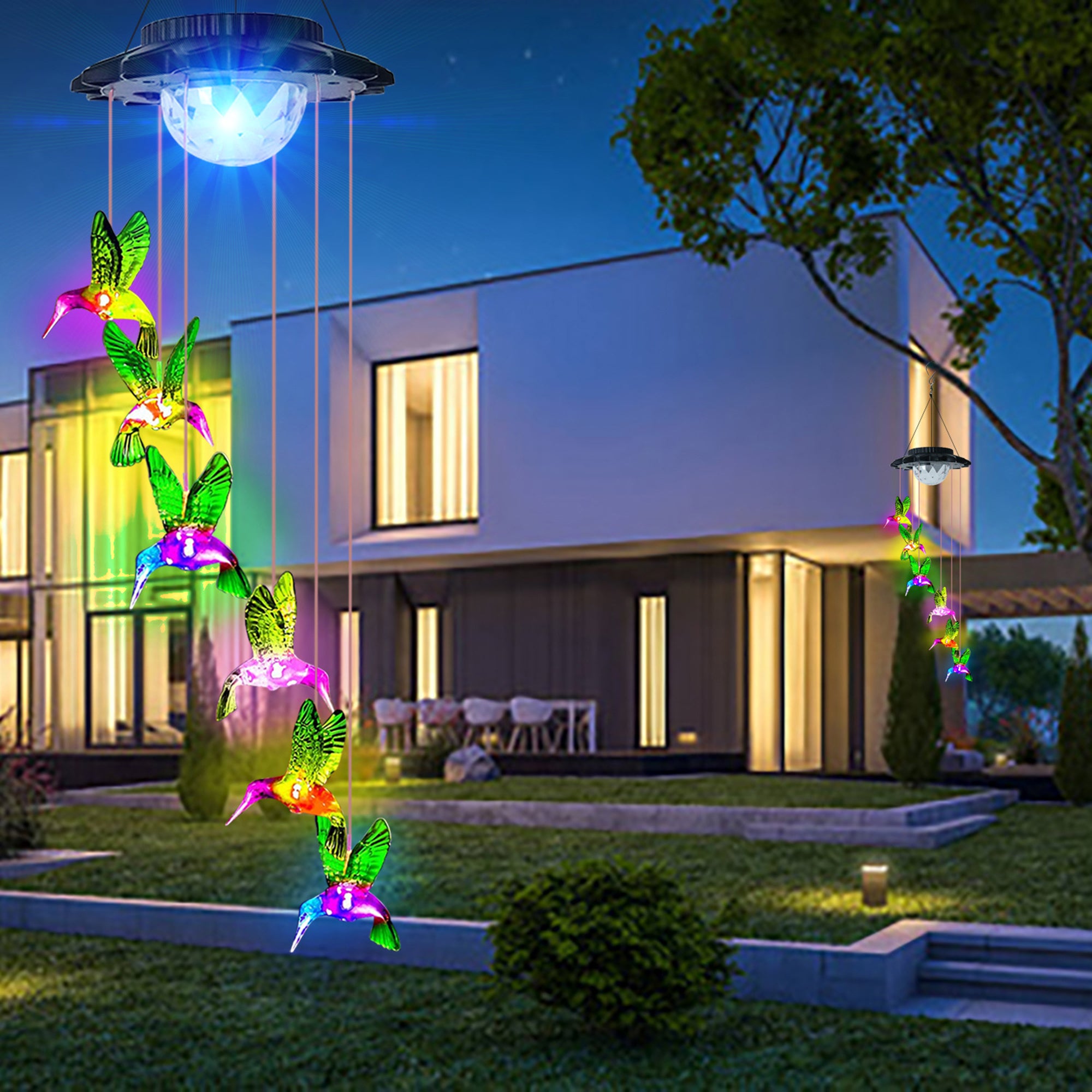 LED Wind Chime A Delightful Hummingbird-Themed LED Wind Chime， Solar-Powered and Waterproof (IP65)， Designed to Enhance the Aesthetic Appeal of Courtyards and Windows