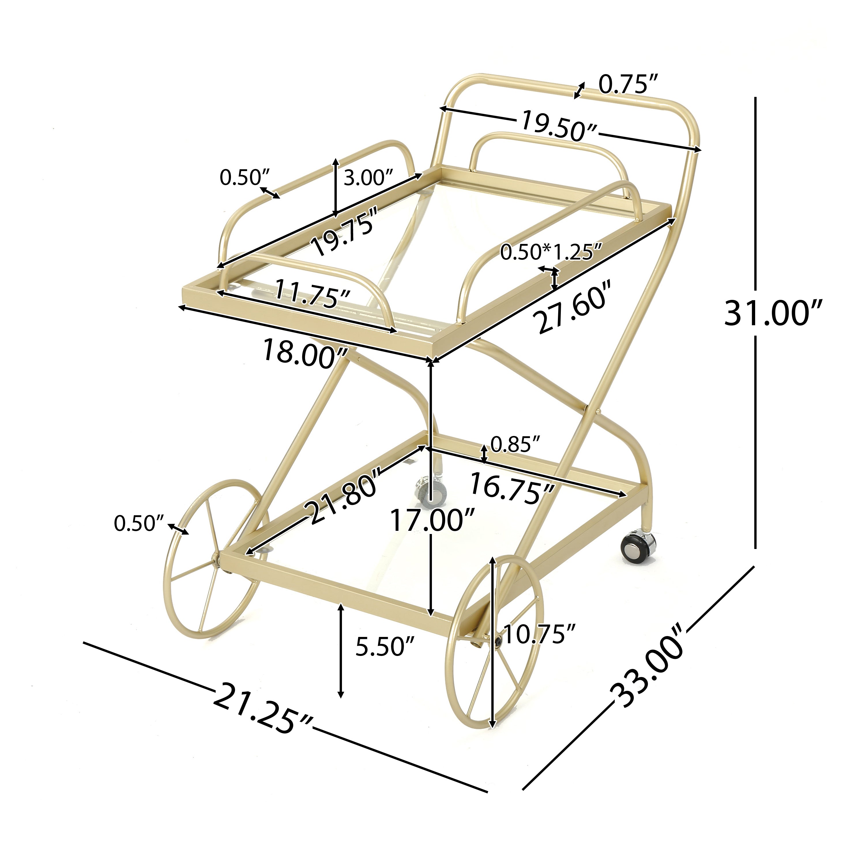 Patty Traditional Iron and Glass Bar Cart