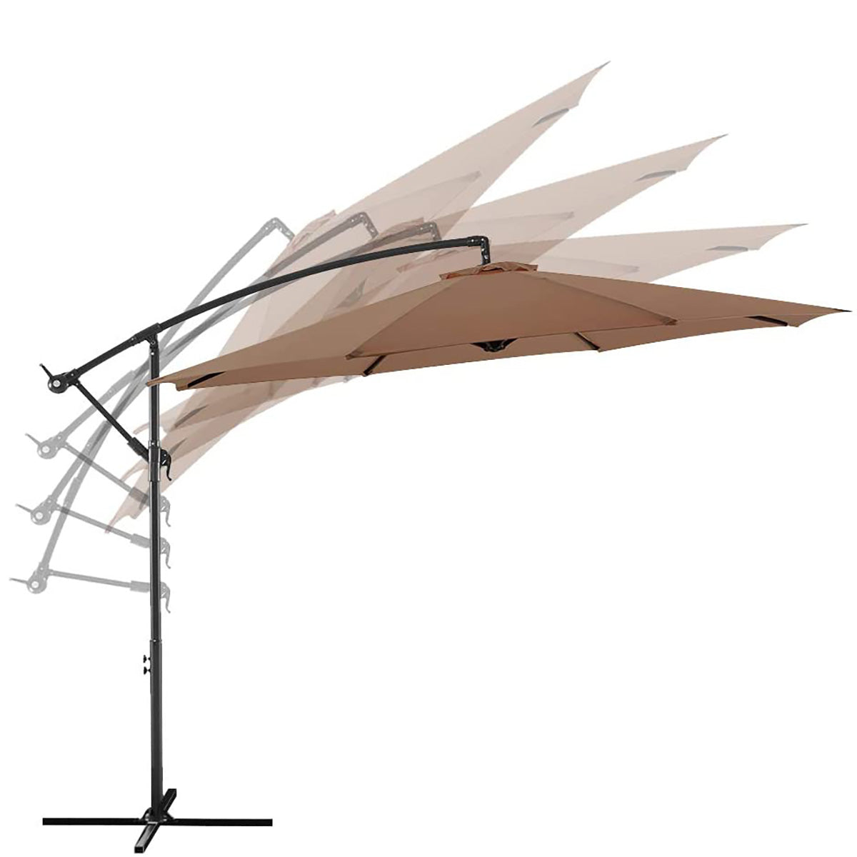 Barton 10' feet Outdoor Offset Cantilever Patio Umbrella Crank with Base, Brown