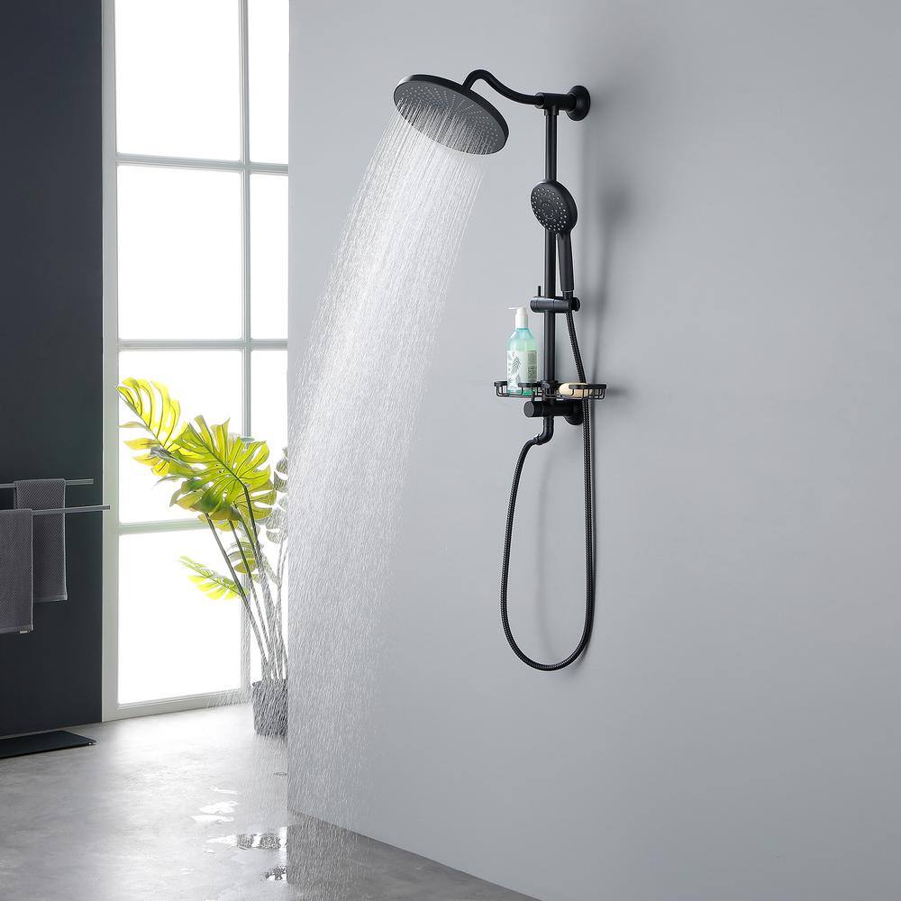 WELLFOR 5-Spray Patterns 10 in. Wall Mount Dual Shower Heads with Adjustable Slide Bar and Soap Dish in Matte Black WA-1033B-10MB